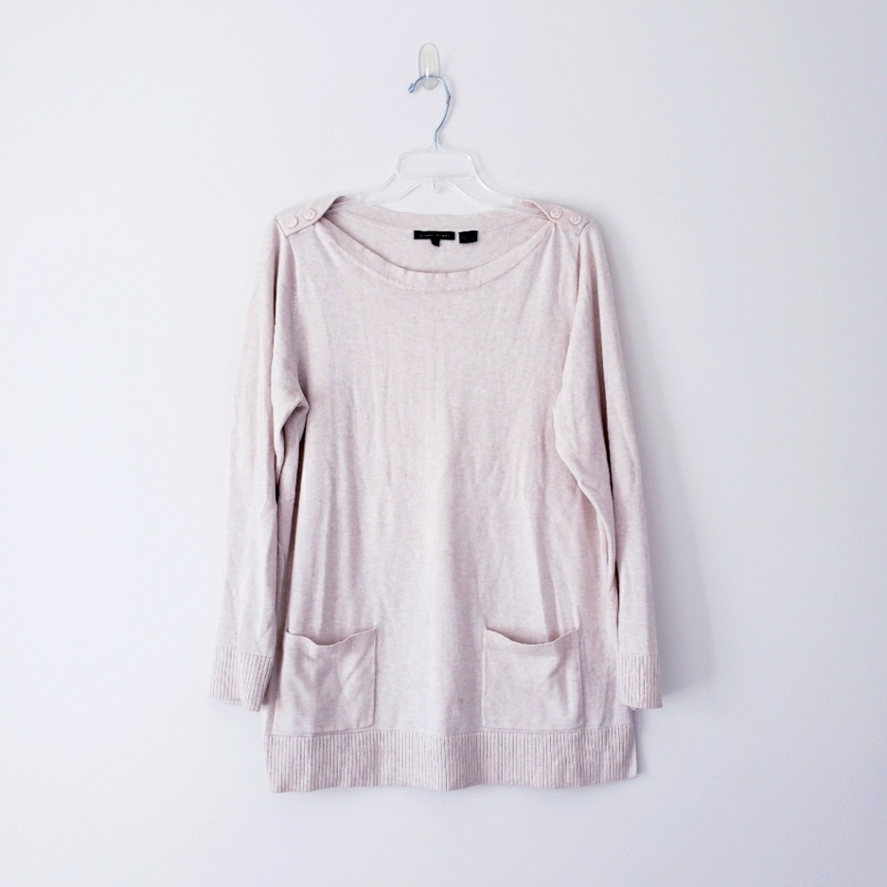 Jeanne Pierre Beige Cream Two Front Pocket Sweater Scoopneck Long Sleeve Large